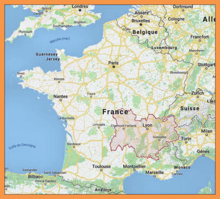 Carte de France et région Auvergne et Rhône Alpes