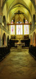 Orgelet : Eglise Notre Dame de l'Assomption, nef,autel et vitraux