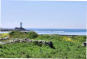 Ile de Sein-murets de pierres-phare en arrière plan