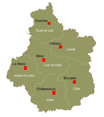 Chartres Orléans Blois Le Mans Châteauroux Bourges Eure et Loir Loiret Loir et Cher Indre et Loire Indre Cher