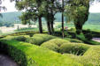 Vezac : les jardins de Marquessac : Buis taillés, allée et paysage