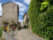 Cordes sur Ciel-rue pavée en pente et maisons envahies par le lierre