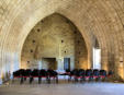 Suscinio : le château - salle de spectacle en forme d'ogive - cheminée et porte