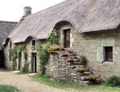 Poul Fétan : Village médiéval de 1850 - chaumière